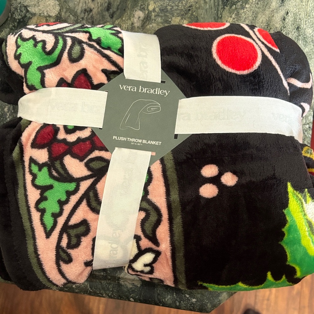 Vera Bradley Floral Plush Blanket - Black, Green, Pink, Red